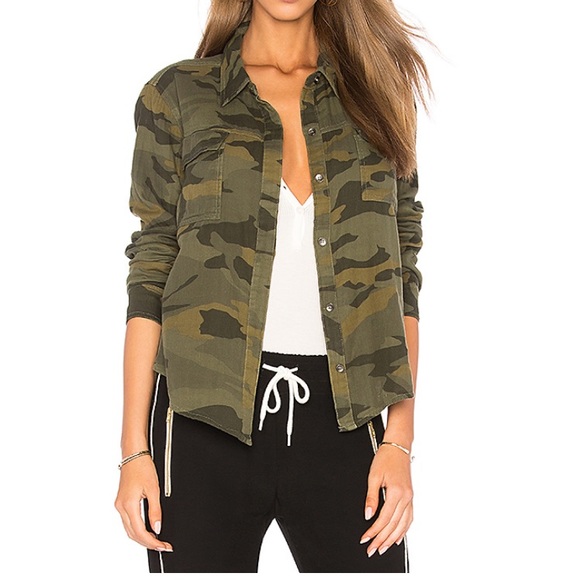 Splendid Tops - Camo Button Down Shirt in Military Olive Splendid